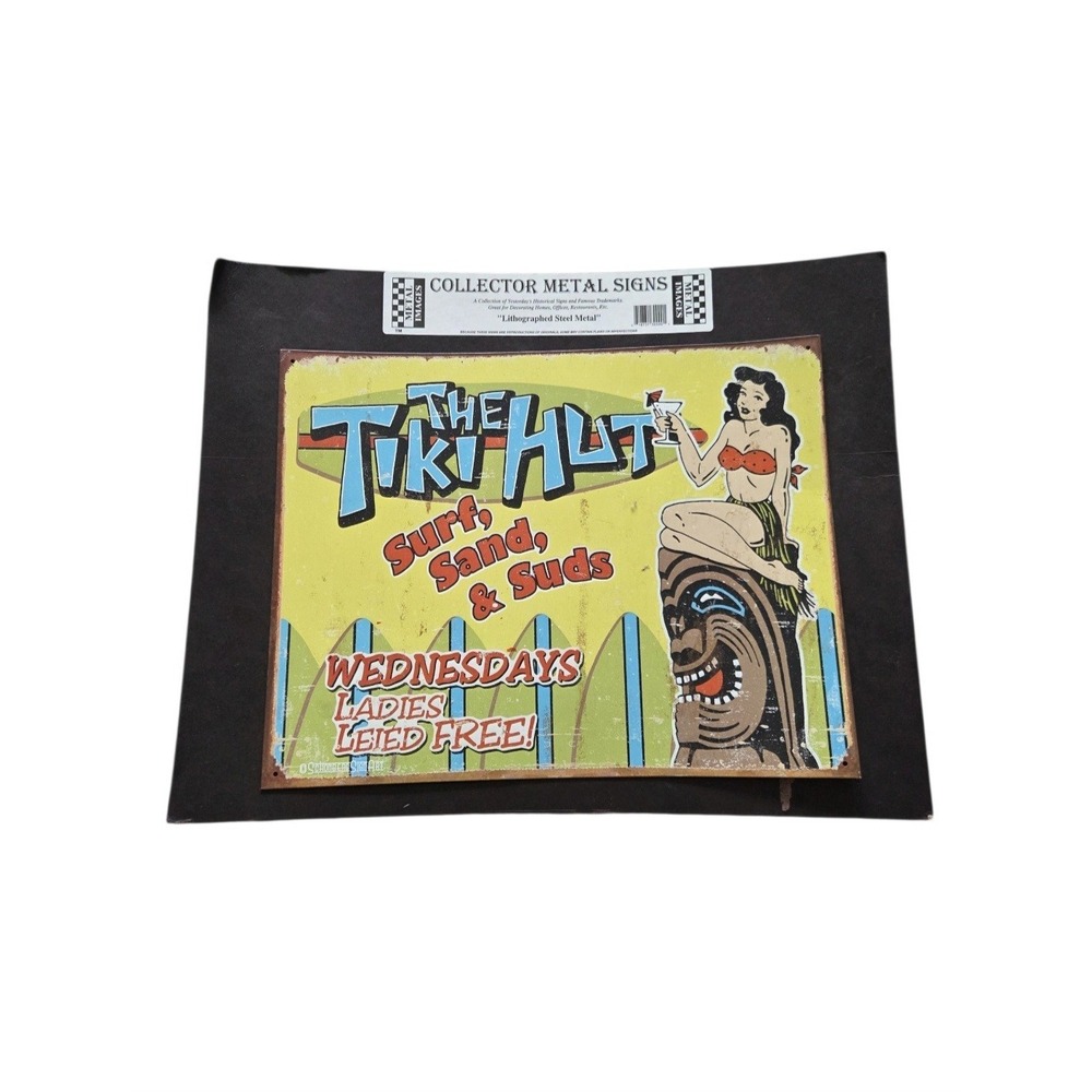 NEW Tiki Hut Surf Sand & Suds Collector Metal Sign Retro Hawaiian Bar 12" x 16"